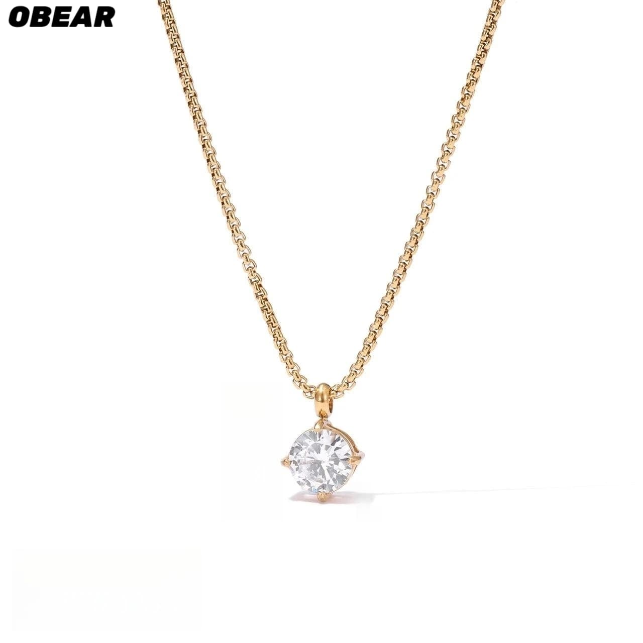 Collier pendentif solitaire en acier inoxydable – Bijoux minimalistes incrustés de cristal doré/argent pour femmes