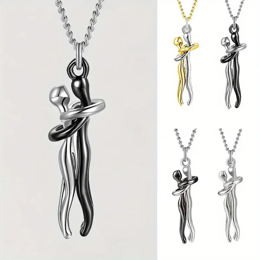 Collier en acier inoxydable pour couple, pendentif en forme de couple qui s'embrasse, adapté aux couples masculins et féminins, symbole d'amour