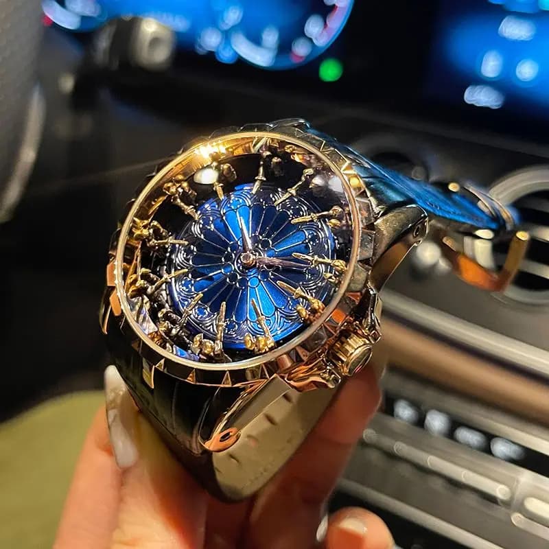 Montre pour homme luxueuse et élégante, Montre des Douze Chevaliers de la Table Ronde, Montre non-mécanique concept Wormhole pour homme, Montre de marque de niche pour homme, Accessoire de mode décont