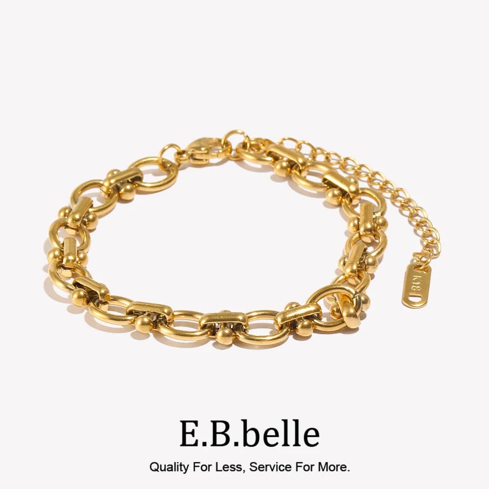 E B belle boutique officielle fleur ovale Bracelet chaîne fait à la main plaqué or 18 carats Bracelets à main pour femmes bijoux en acier inoxydable 316L