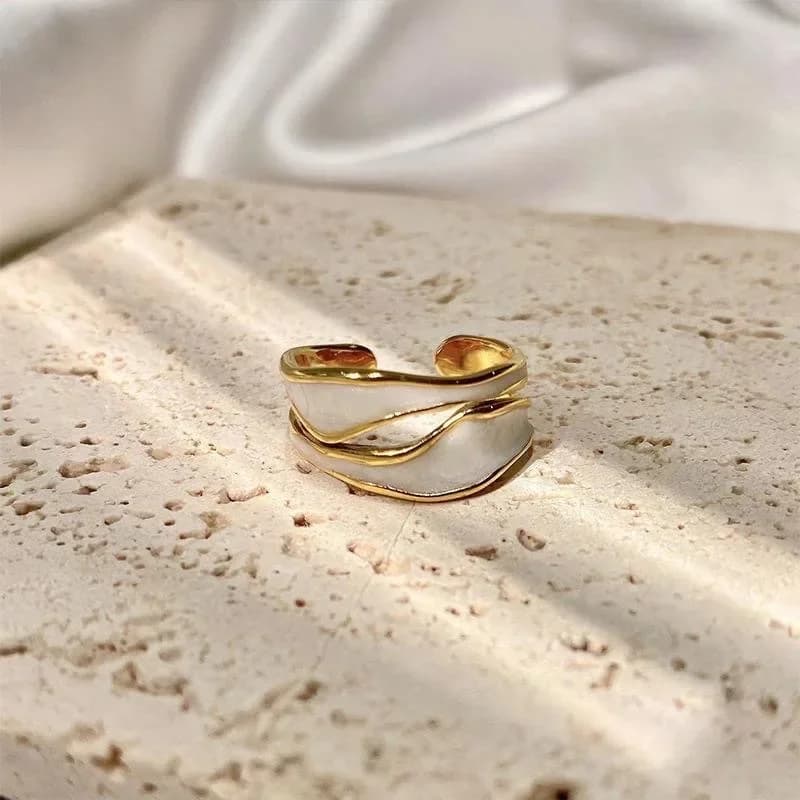 LATS – bague Vintage en métal émail blanc