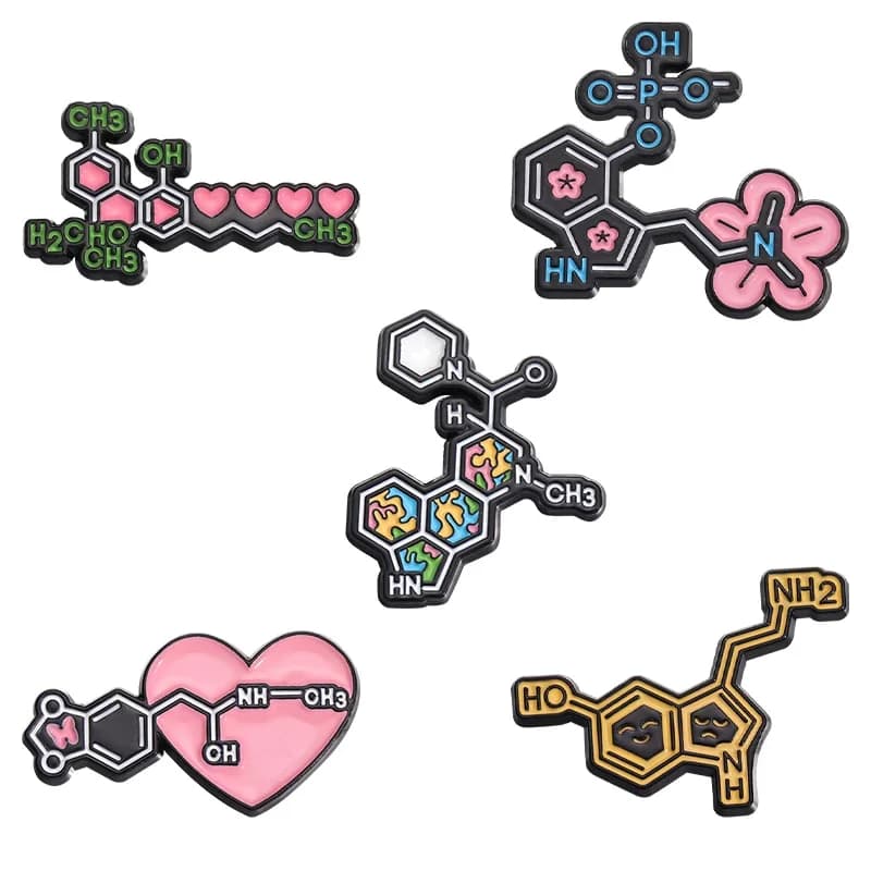 Broche à Structure de molécules biologiques, élément chimique, épingles en émail pour sac à dos, Badges de revers de dessin animé, bijoux personnalisés pour étudiants, cadeau