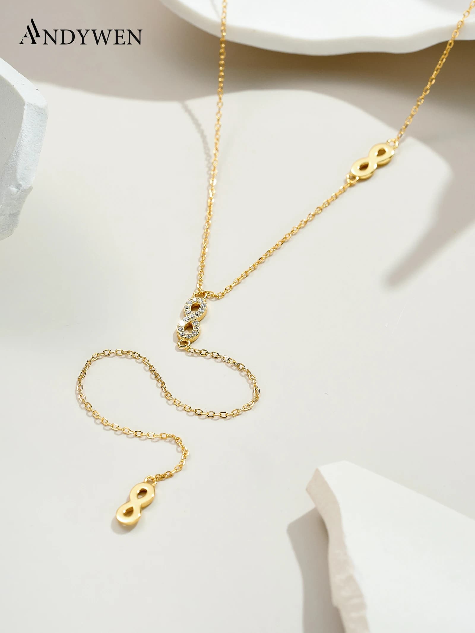 ANDYWEN – collier en Y infini en argent 925, bijoux en chaîne accentuée de CZ, cadeau romantique pour femmes, vêtements élégants au quotidien