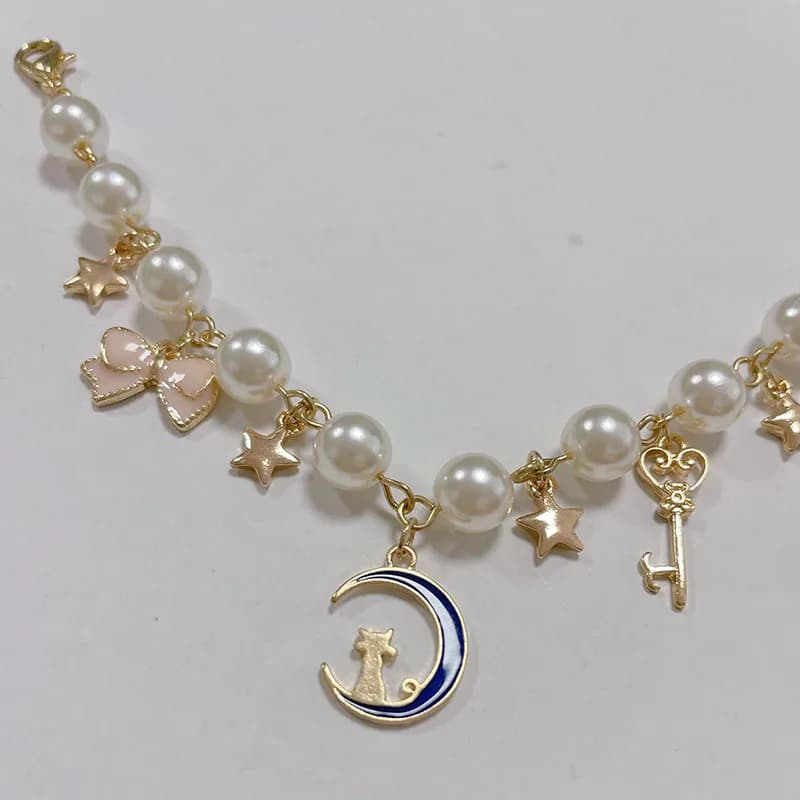 Anime japonais mignon Luna chat sur la lune clé baguette Bracelet à breloques marin lune étoile Bracelet pour femmes filles Cosplay bijoux