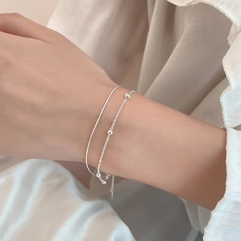 Bracelets porte-bonheur en argent Sterling 925 pour femme, boule ronde, chaîne serpent Double couche, bijoux de qualité supérieure, bijoux de mariage