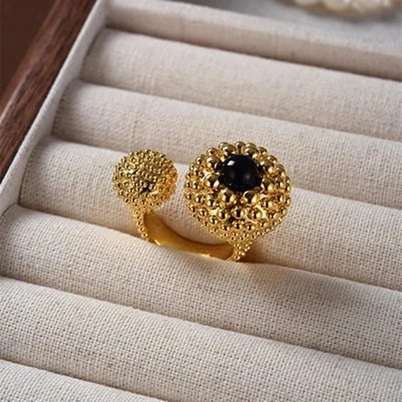 Bagues ouvertes épaisses en métal d'agate noire plaquée or Vintage pour femmes et filles, accessoire de bijoux de fête à breloques exagérées