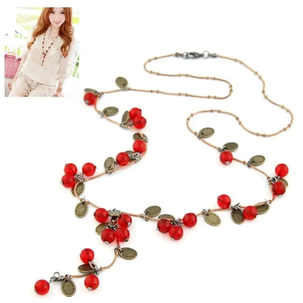 Collier de baies rouges pour femmes et filles, joli pull rétro, bijoux de décoration, accessoires de mode, cadeau, nouveau