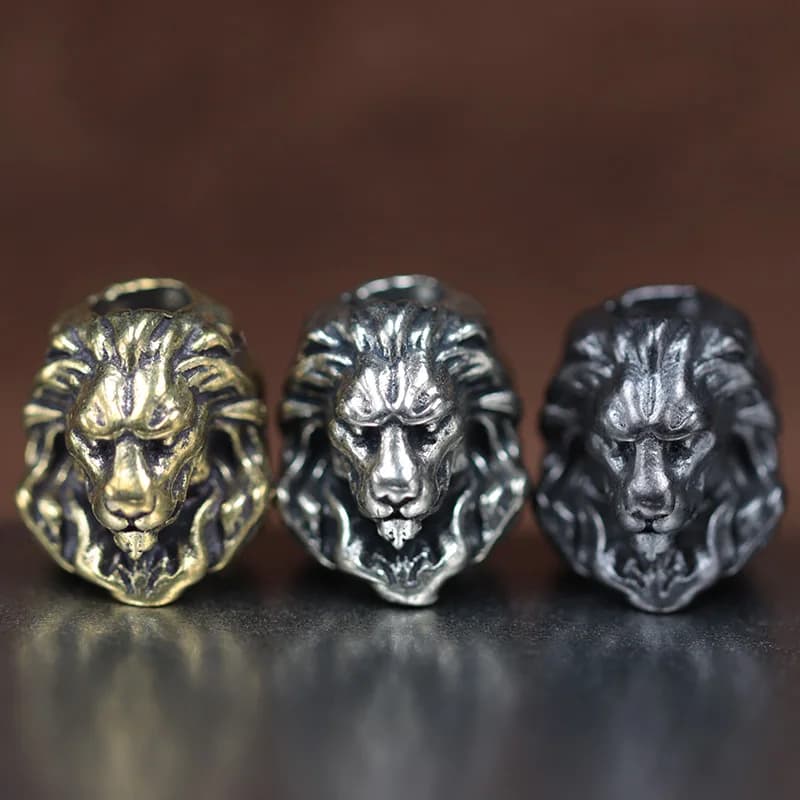 Pendentifs et accessoires en laiton sculpté tête de Lion, perles de couteau, pour EDC, lampe torche d'extérieur, paracorde, cordon tressé DIY et paracorde pour parapluie
