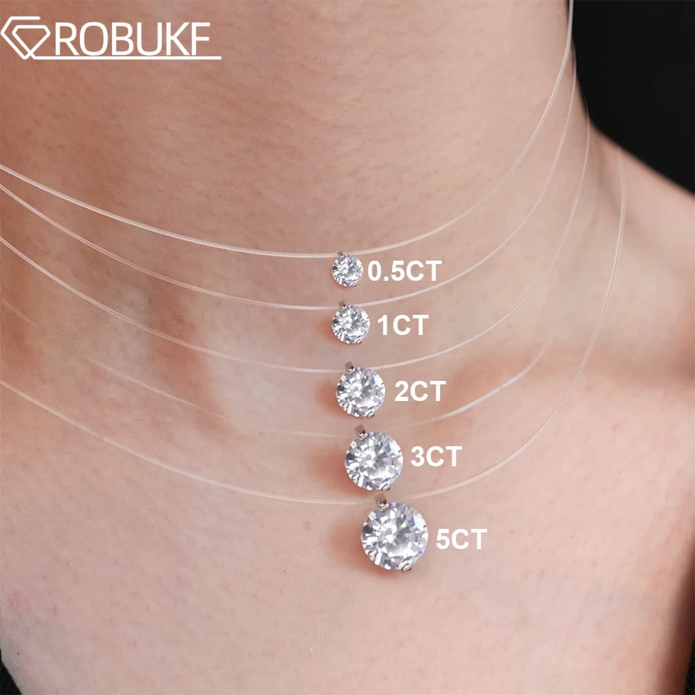 D VVS1 0.5-5 Carat Moissanite pendentif collier pour femmes 925 en argent Sterling Transparent ligne de pêche chaîne bijoux de fête GRA