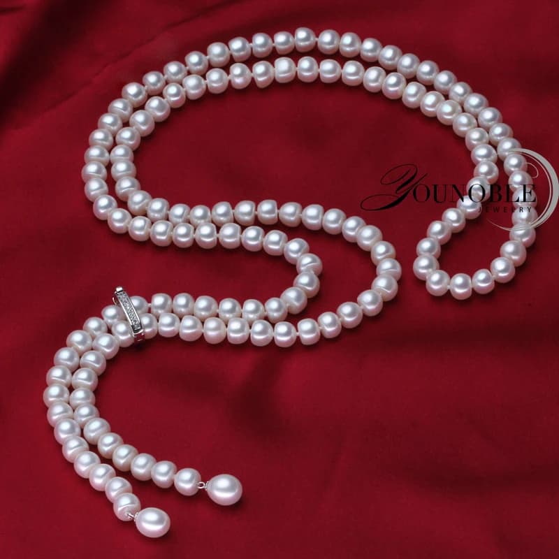 Collier en perles véritables long pour femmes, argent 925, perles d'eau douce naturelles blanches, colliers de mariée, cadeau pour femme, mère, anniversaire