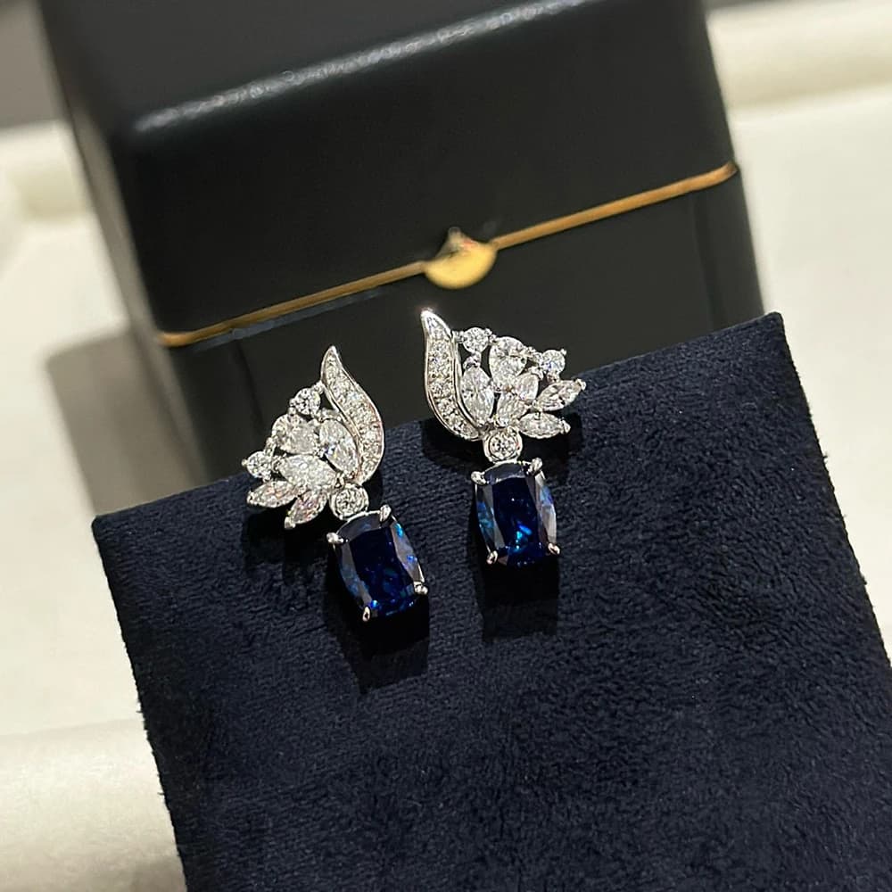 Boucles d'oreilles en argent sterling 925 pur, style bohème, saphir, perles de luxe, design élégant, pour mariage, fête, boucles d'oreilles en argent et diamants