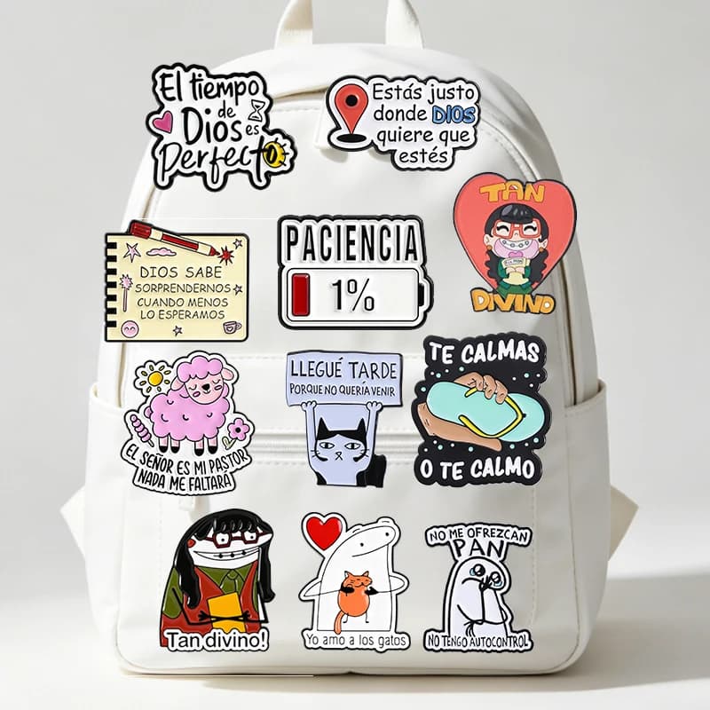 Collection de citations espagnoles, Pin's en émail, Thèmes : Comédie, Ugly Girl, Batterie faible, Patience, 1%, Mèmes Flork, Bible espagnole, Broche, Badge, Bijou, Pin's