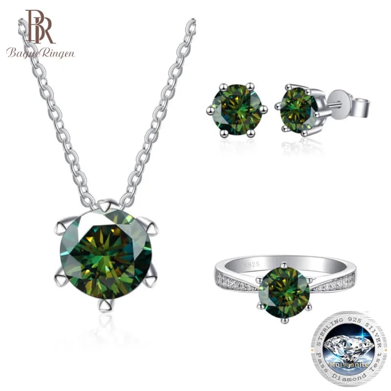 BagueRingen 1ct Moissanite ensemble de bijoux 925 en argent Sterling bague boucles d'oreilles collier 3 pièces ensemble de luxe bijoux fins fête de mariage
