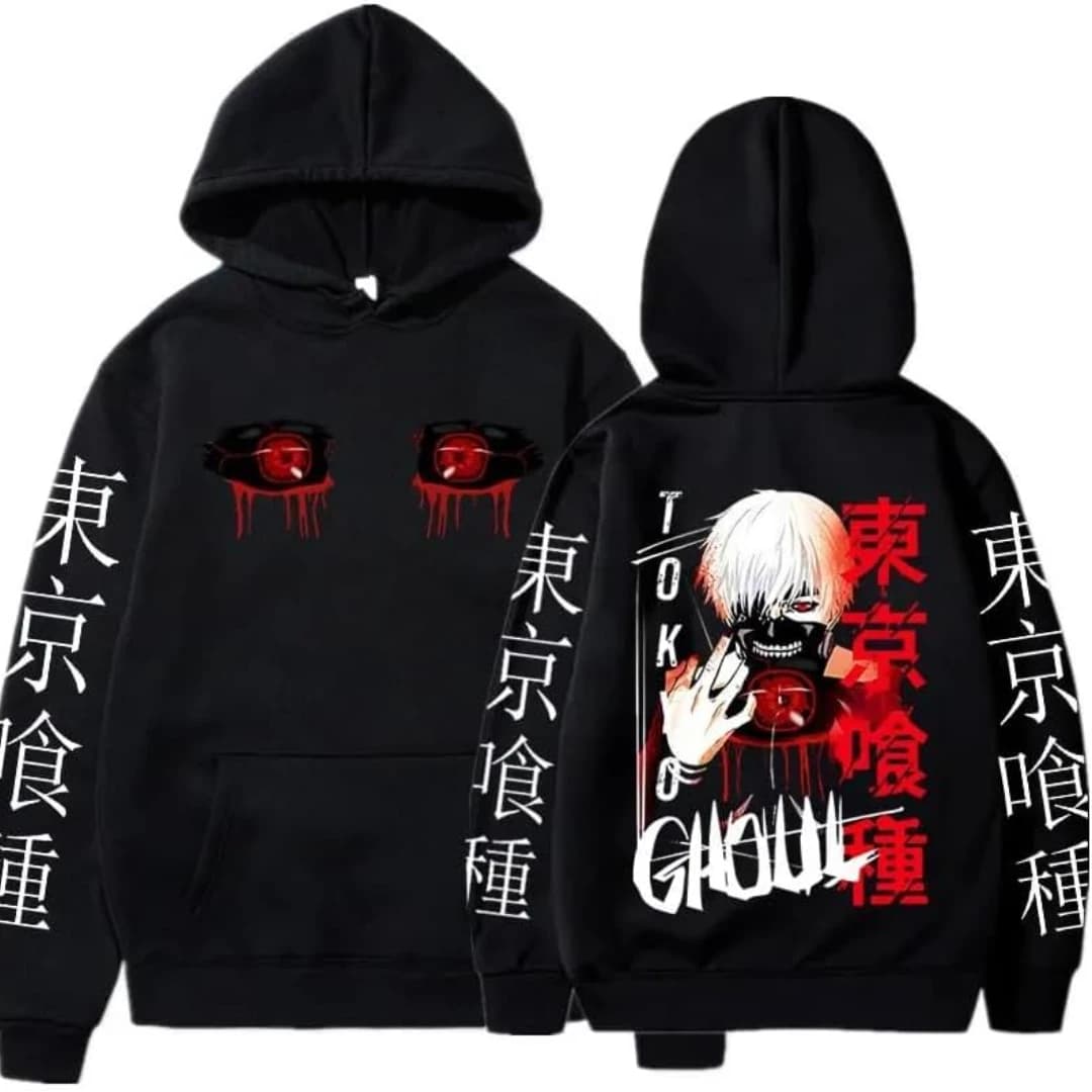 2024 nouveau Anime Tokyo Ghoul sweat à capuche Cool Kaneki Ken yeux imprimer sweat hommes femmes décontracté surdimensionné sweats à capuche Harajuku Streetwear