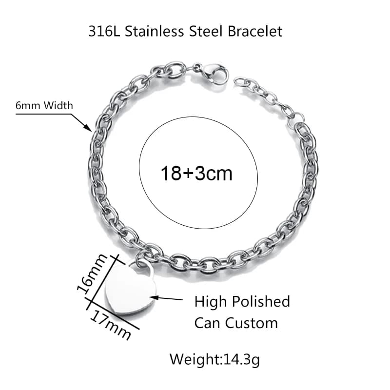 Bracelet personnalisé en forme de cœur gravé, Photo avec nom personnalisé pour femmes et hommes, chaîne de poignet en acier inoxydable, bijoux cadeaux, livraison directe