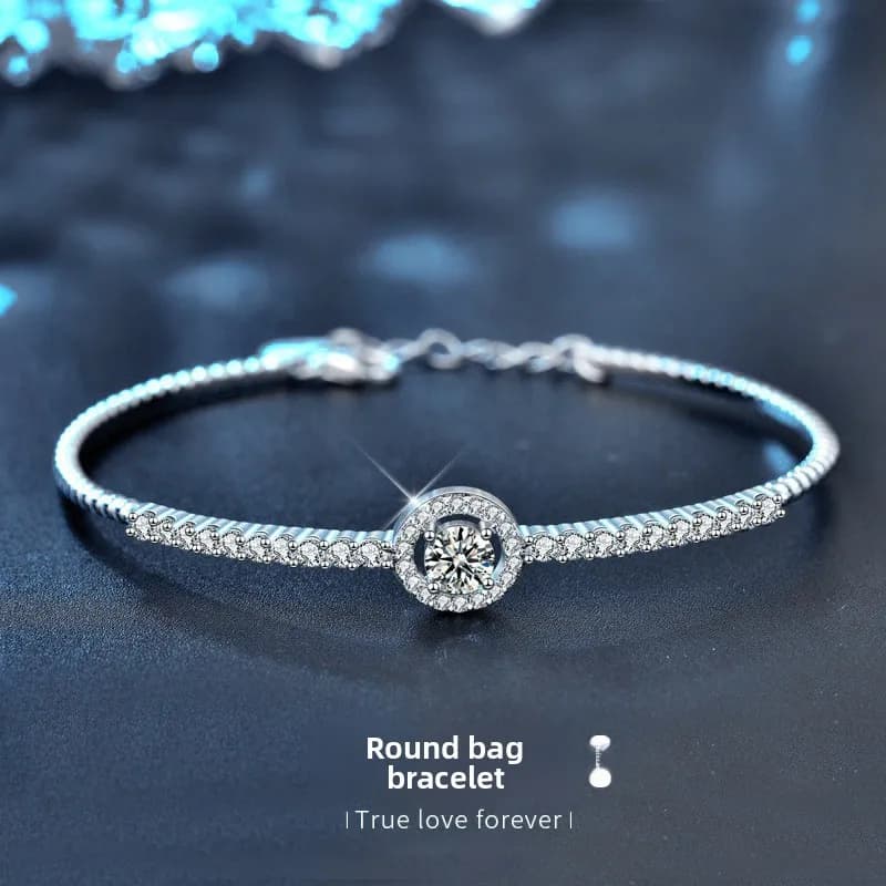 Bracelet ouvert moderne : argent S925 plaqué rhodium avec moissanite plein cercle 0,5CT. Bijoux pour femmes élégants et réglables.