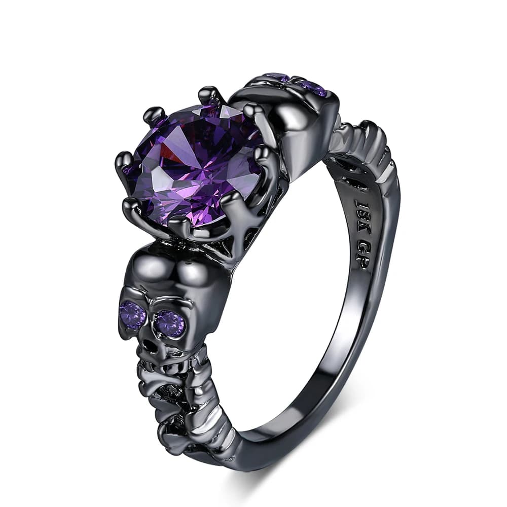 Bague tête de mort pour femme, style punk, cubique, Zunderes, Aonia Modules, noir, or, document, cocktail, bijoux fantaisie, R523