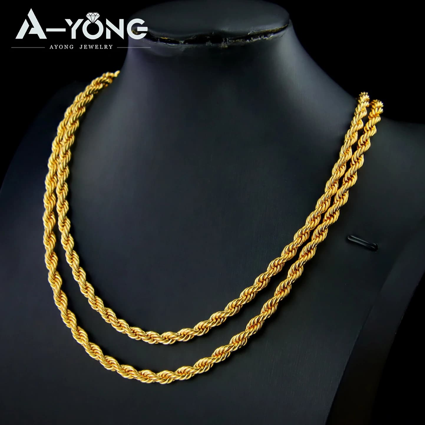 Corde torsadée plaquée or de Dubaï pour femmes saoudiennes, collier de mode italienne, bijoux de mariage carillon, document en or 21 carats, luxe, JO45 cm, 60cm