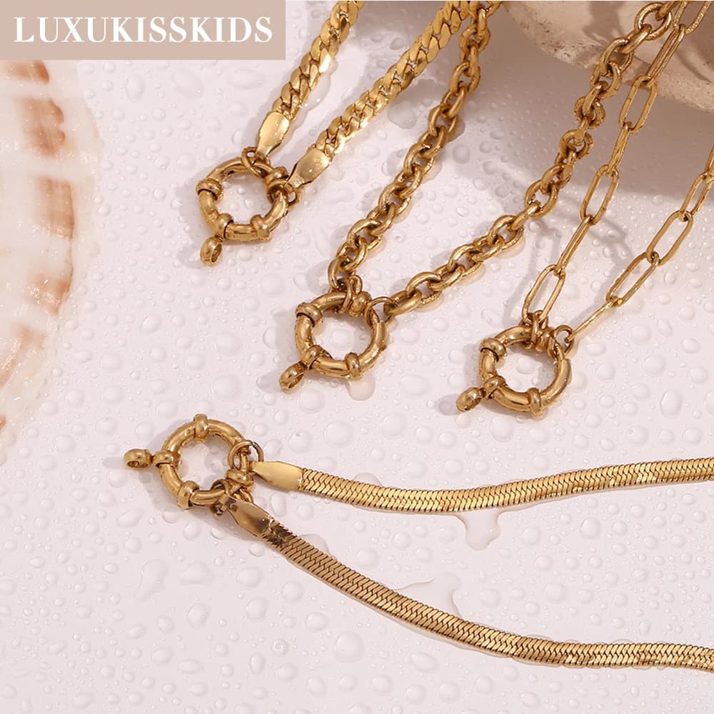 LUXUKISSKIDS-Collier fermoir marin en acier inoxydable, tour de cou minimaliste, lien géométrique Rolo, trombone cubain, bijoux à bricoler soi-même