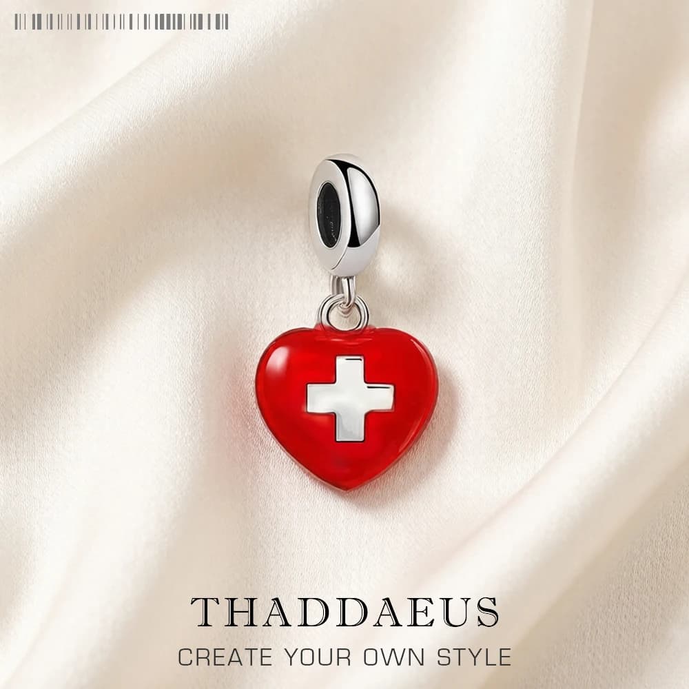 Pendentif croix rouge en forme de cœur, breloque pour garçons et filles, bijoux d'été à la mode, cadeau en argent Sterling 925