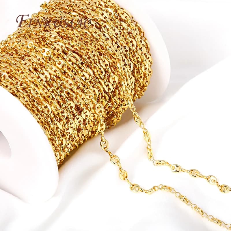 Chaîne de grains de café Hip Hop plaquée or 18 carats, chaînes de nez de cochon en métal de haute qualité pour la fabrication de bijoux faits à la main de collier à faire soi-même