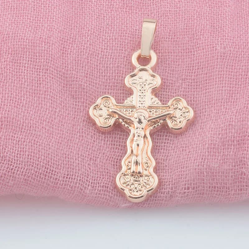 Collier avec pendentif croix Chic pour femmes, hommes et filles, couleur or Rose 585, bijoux