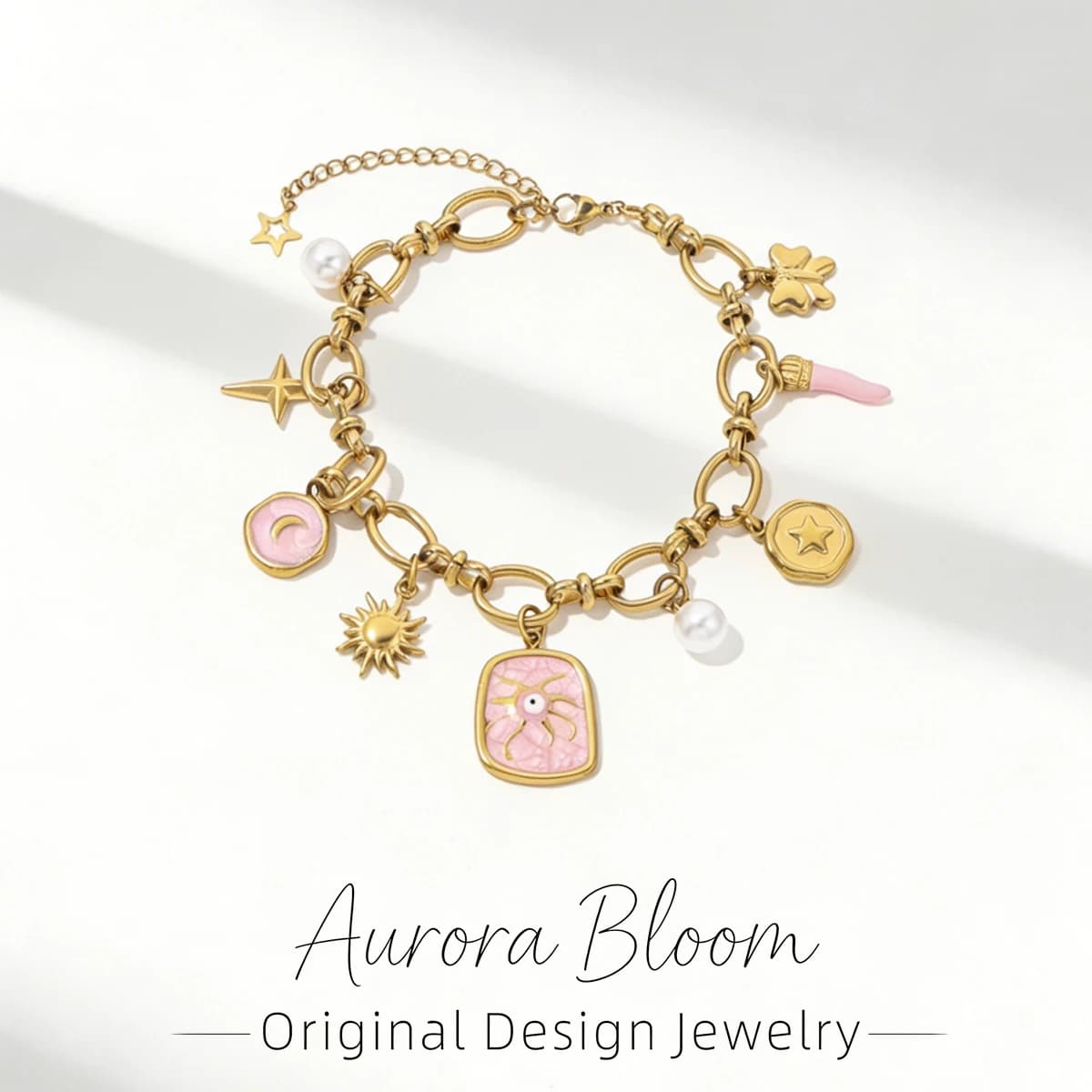 Bracelet à breloques œil porte-bonheur rose style Y2K AURORA pour femme