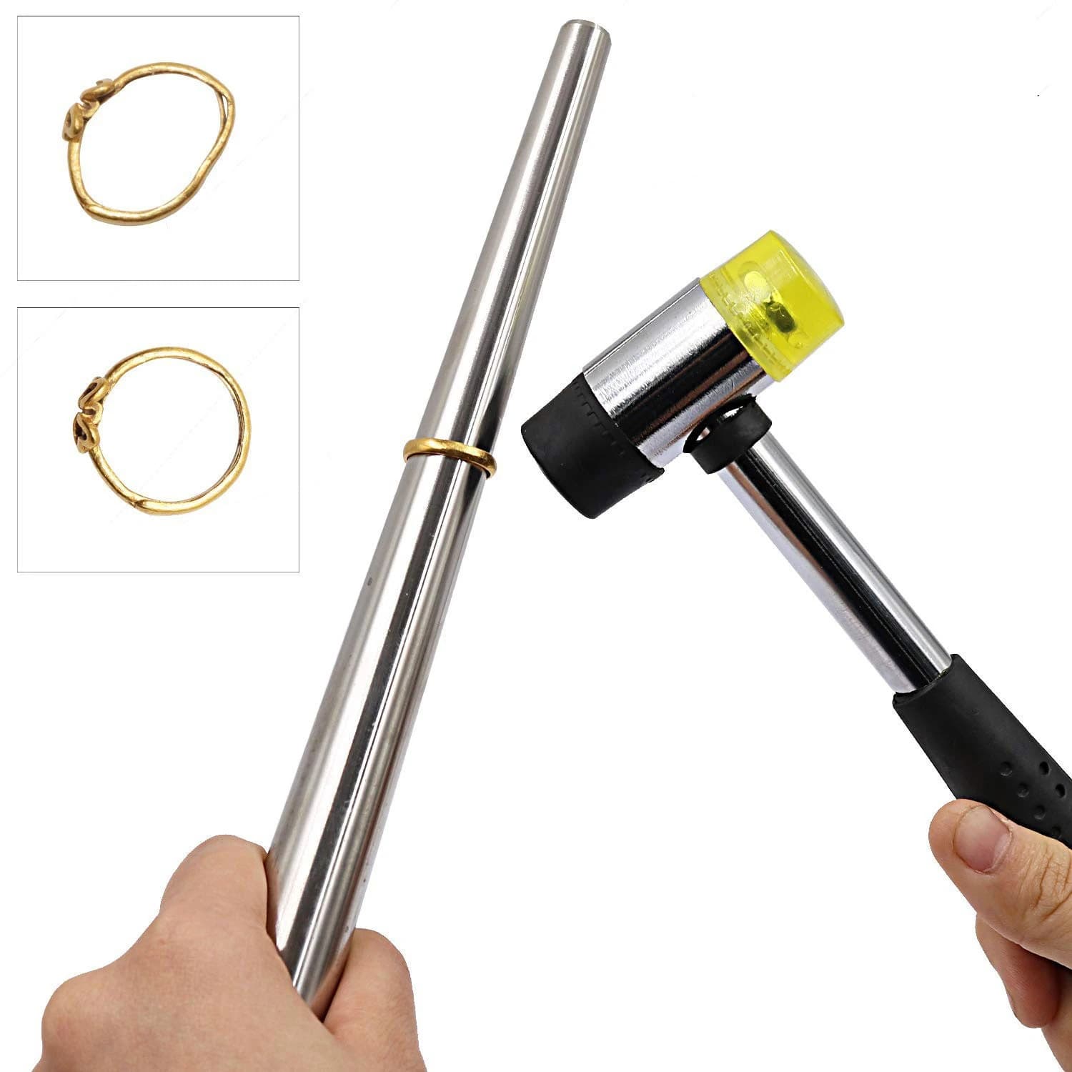 Marteau multifonctionnel en caoutchouc à deux têtes, outils de remise à neuf de bijoux, anneau de marteau, bracelet, équipement essentiel de réparation