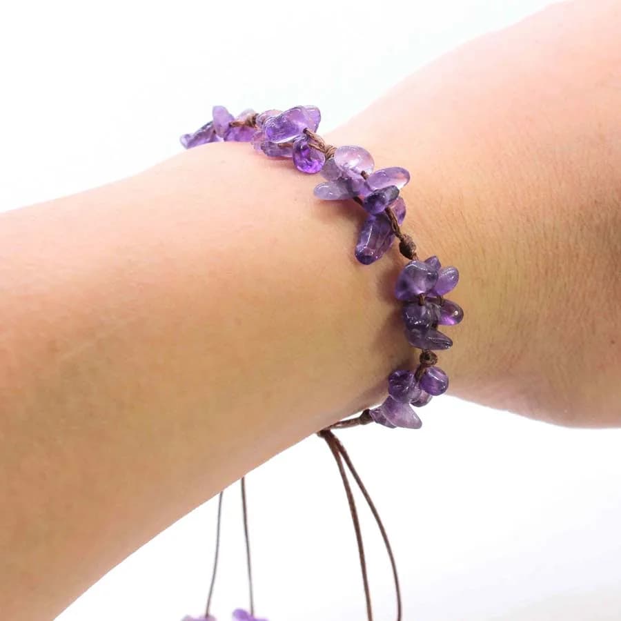 Bracelets tressés en pierre de cristal macramé pour femmes et filles, améthyste naturelle, Quartz, tissage de pierres précieuses, bijoux réglables