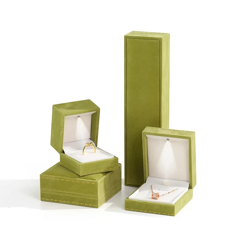 Boîte d'emballage pour bijoux LED, bordure en dentelle, boîte à bijoux en velours haut de gamme, boîte de présentation pour bagues, boucles d'oreilles, colliers, bracelets