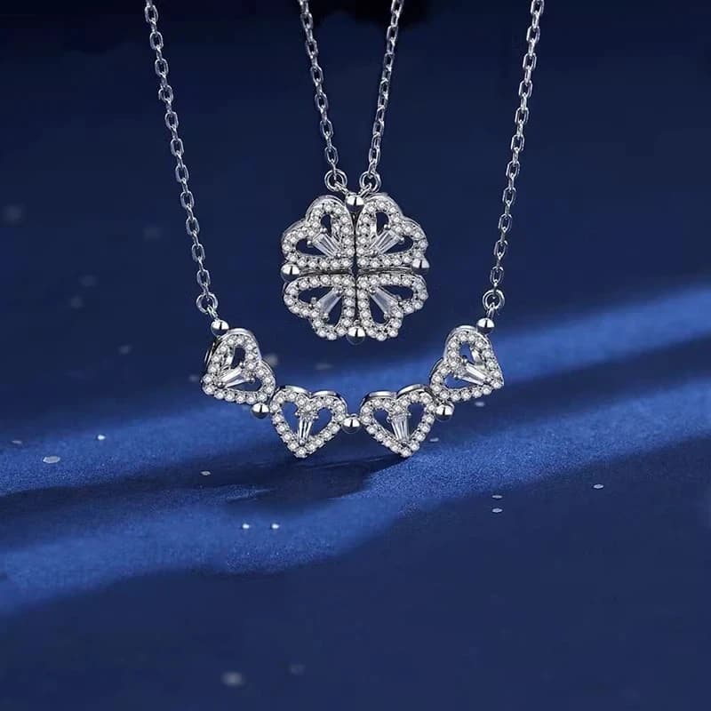 Collier pendentif en forme de cœur trèfle à quatre feuilles, bijoux en zircon pour femme, chaîne de clavicule, cadeaux, collier ras du cou ouvrable