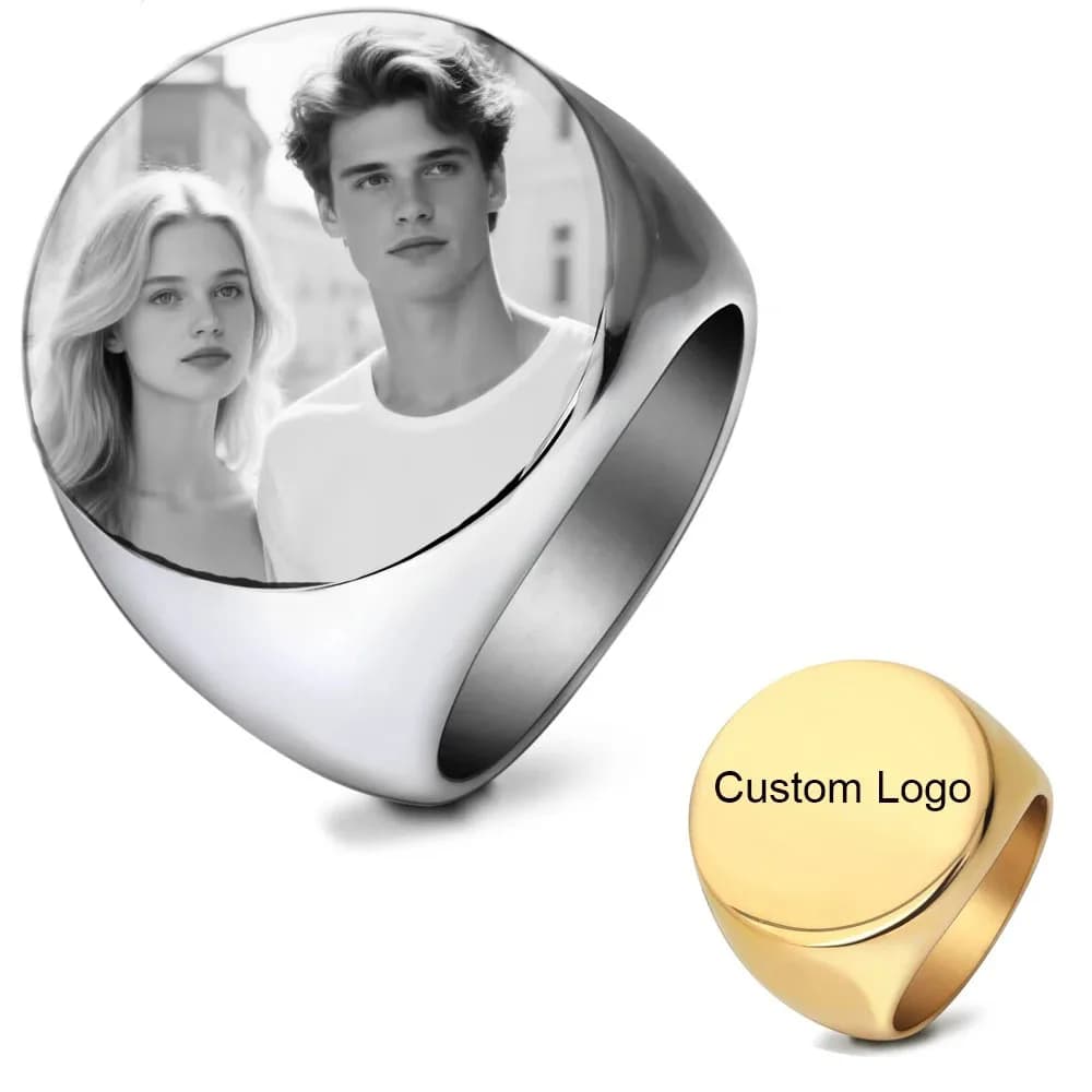 Bague ronde personnalisée pour hommes, gravure du nom, Logo, Photo, bijoux ronds en acier inoxydable pour mariage en famille, cadeaux personnalisés