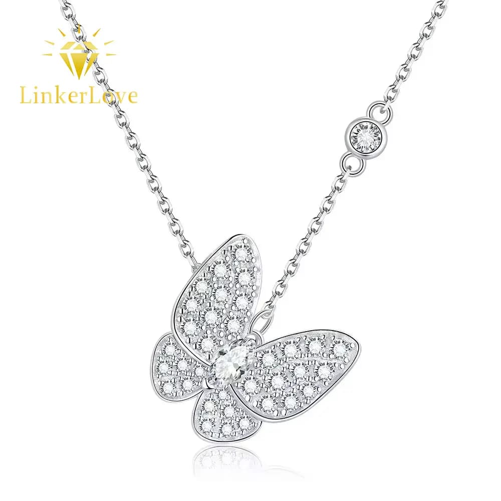 Collier Moissanite en Argent Sterling 925, Pendentif Papillon Coupe Marquise, Plaqué Or Blanc 18K, Réglable, Bijoux de Luxe