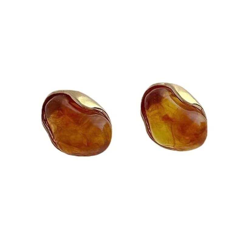 Boucles d'Oreilles Géométriques Irrégulières en Ambre pour Femme et Fille, Clou de Charbon, Maillard Français, Bijoux Simples et Uniques, Cadeau de Noël