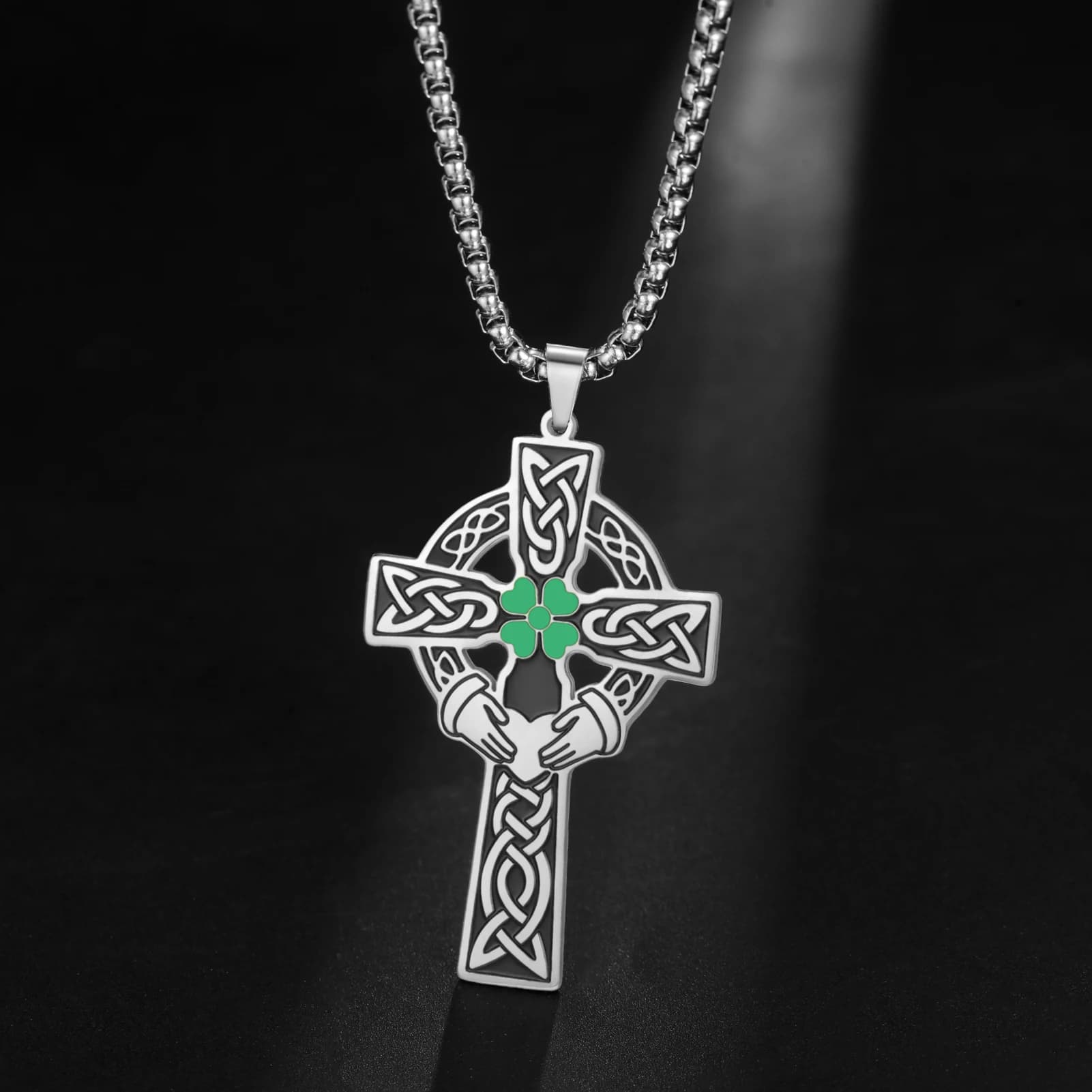 Collier pendentif croix celtique Vintage pour hommes et femmes, Design Shamrock Claddagh, en acier inoxydable, bijoux de protection religieux irlandais