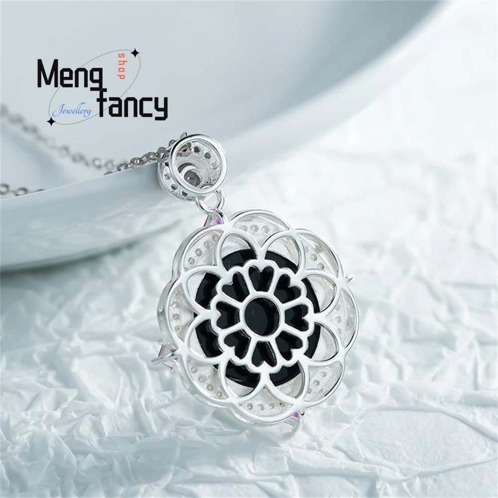 S925 argent incrusté naturel a-goods jadéite encre Cui squelette glace Jade pendentif exquis élégant luxe qualité bijoux de mode