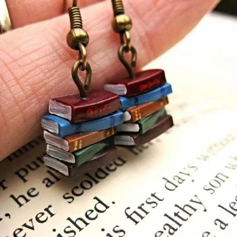 1 paire de boucles d'oreilles vintage en forme d'empilement de livres dans une bibliothèque rétro pour femmes