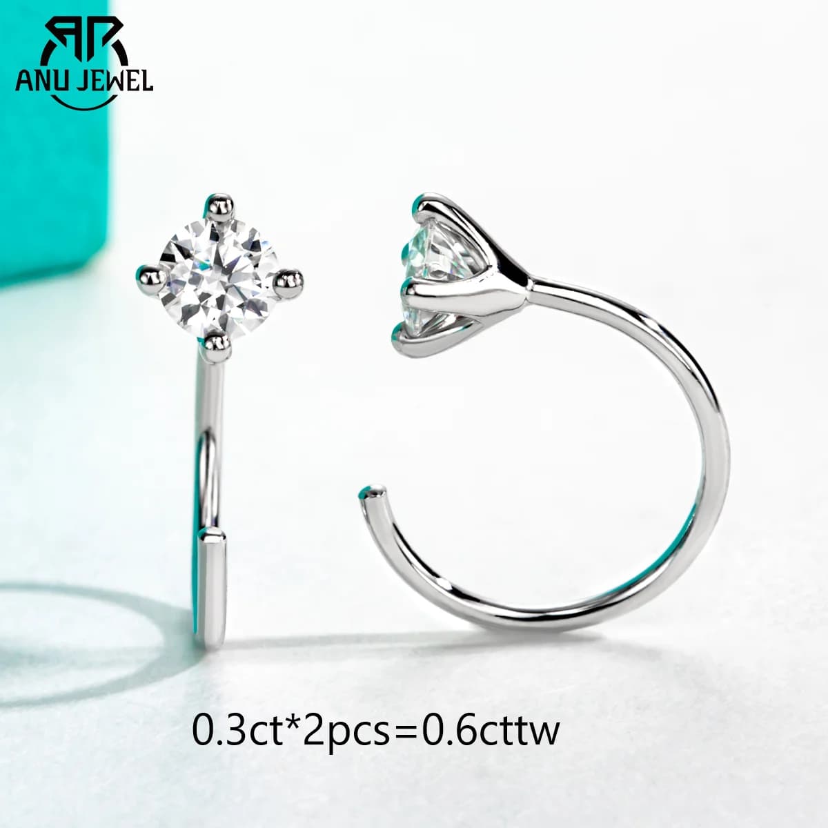 AnuJewel 4mm D couleur Moissanites classique boucles d'oreilles pour femmes 925 bijoux en argent Sterling 18K plaqué or boucle d'oreille en gros