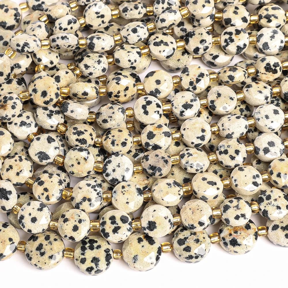 Perles de jaspe dalmatien pièce facettée 8MM 10MM, perles vides beige et noires pour fabrication de bijoux DIY, cristal énergétique, cadeau artisanal luxueux