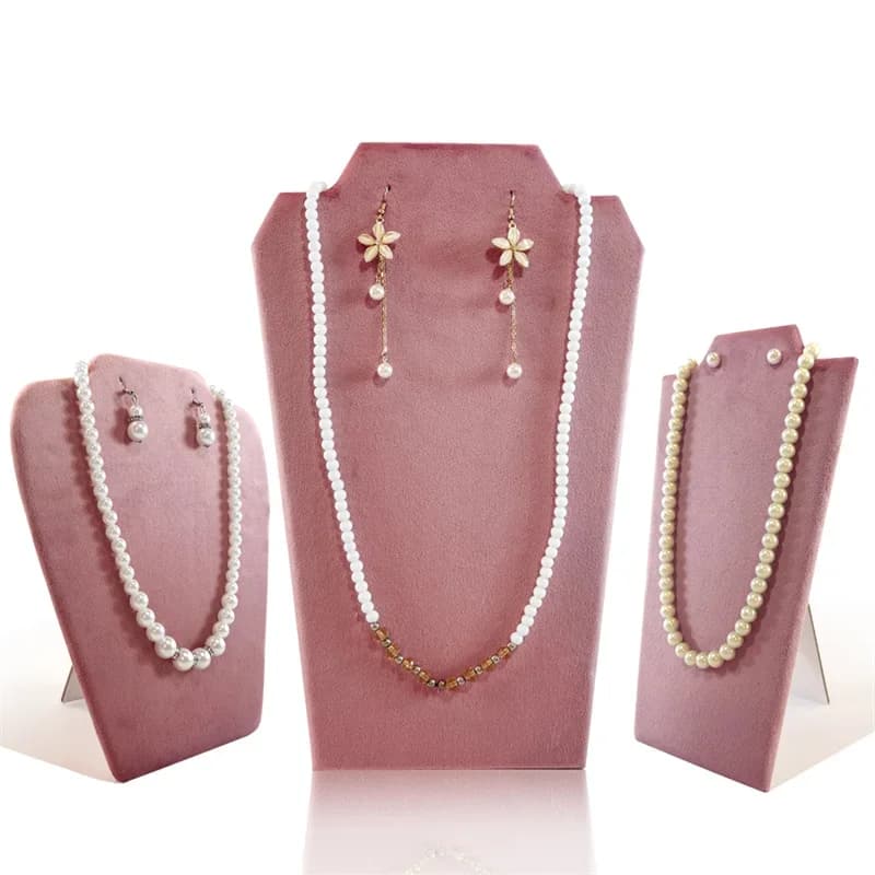 Présentoir de bijoux en velours rose, présentoir pour colliers, pendentifs, boucles d'oreilles, clous, accessoire d'exposition de bijoux, ornement de commode, nouvelle collection