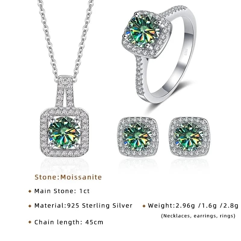 JoyceJelly – bijoux en argent Sterling S925 pour femmes, 1 carat, diamant moissanite, ensemble de 3 pièces, collier, bague, boucles d'oreilles, fête de mariage