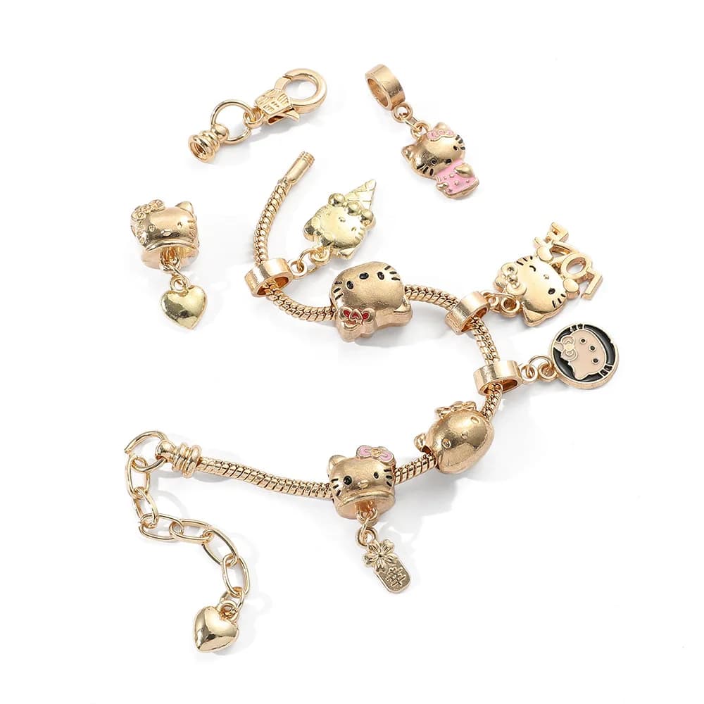 Dessin animé mignon kitty chat bracelet dessin animé mignon chat bricolage perlé Hello Kitty Sanrio bracelet pendentif bijoux
