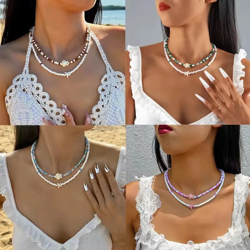 Tocona-Collier de perles colorées bohème pour femme, tour de cou tortue étoile de mer, bijoux faits à la main, accessoires JOBeach, été