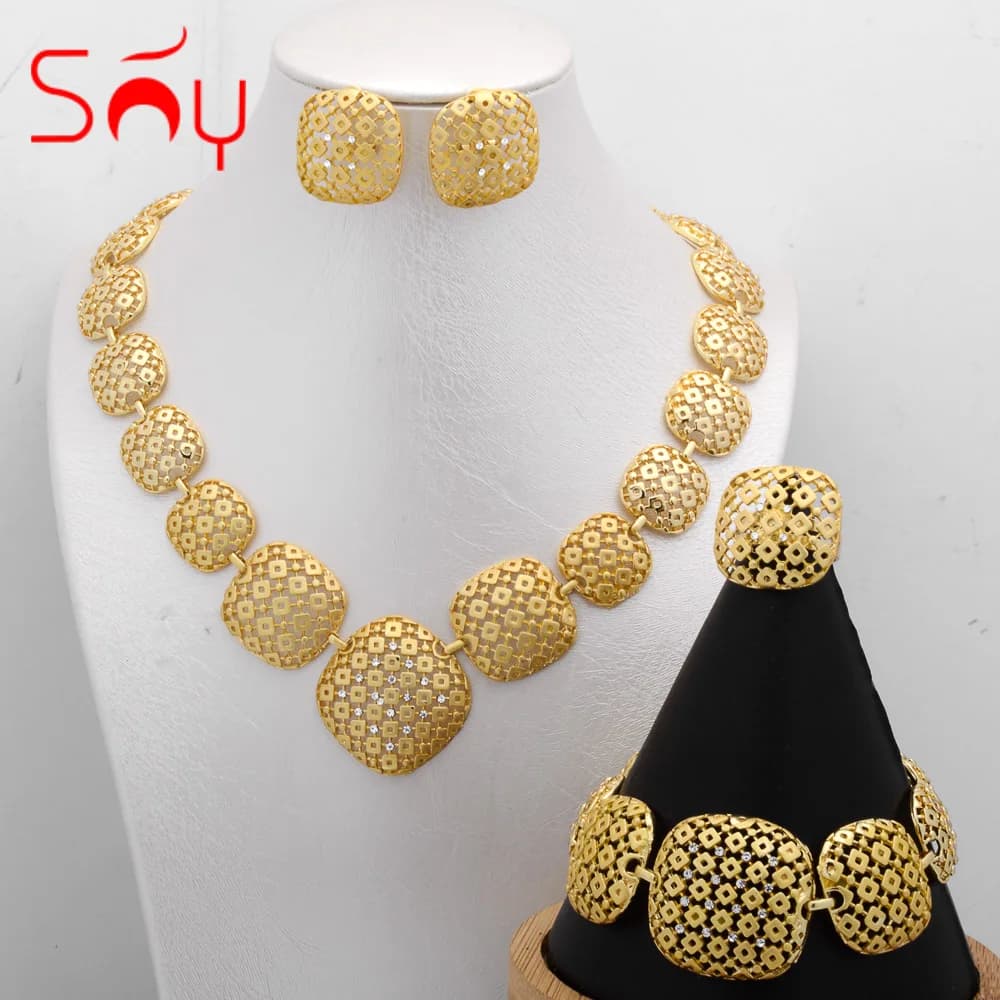 Ensemble de bijoux de costume ensoleillé pour femmes, boucles d'oreilles simples classiques, collier, bracelet, bague, patients, mariage, cadeaux 03/Wear, 4 pièces