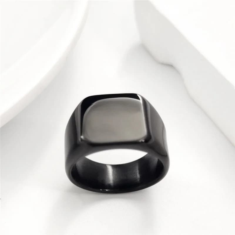 Bague chevalière dorée en acier inoxydable pour hommes, bande carrée polie, bijoux de déclaration Hip classique Hop