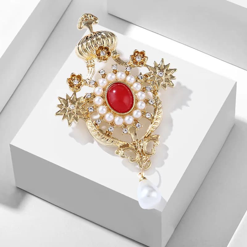Broche couronne en biscuits pour femme, mode rétro baroque, perle en résine, accessoires vestisens, bijoux de fête de banquet, tout match