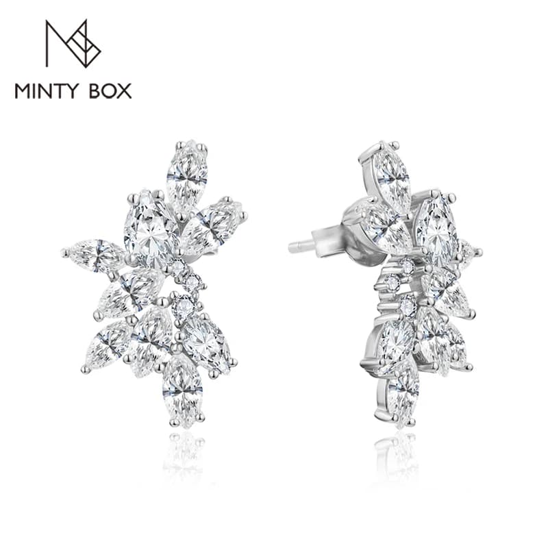 MINTYBOX-Boucles d'oreilles à tige en diamant Moissanite pour femme, argent massif S925, plaqué or 18 carats, mariage, fiançailles, bijoux de luxe