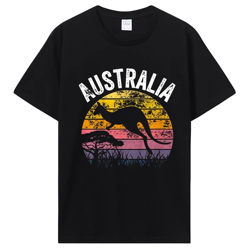 T-shirt manches courtes homme, streetwear, humoristique, vintage, en coton, kangourou australien, cadeaux d'anniversaire
