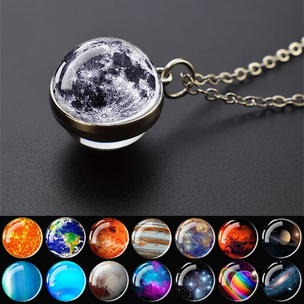 Système solaire huit planètes colliers planète galaxie Double face boule de verre pendentif collier pour femmes hommes astronomie bijoux cadeau