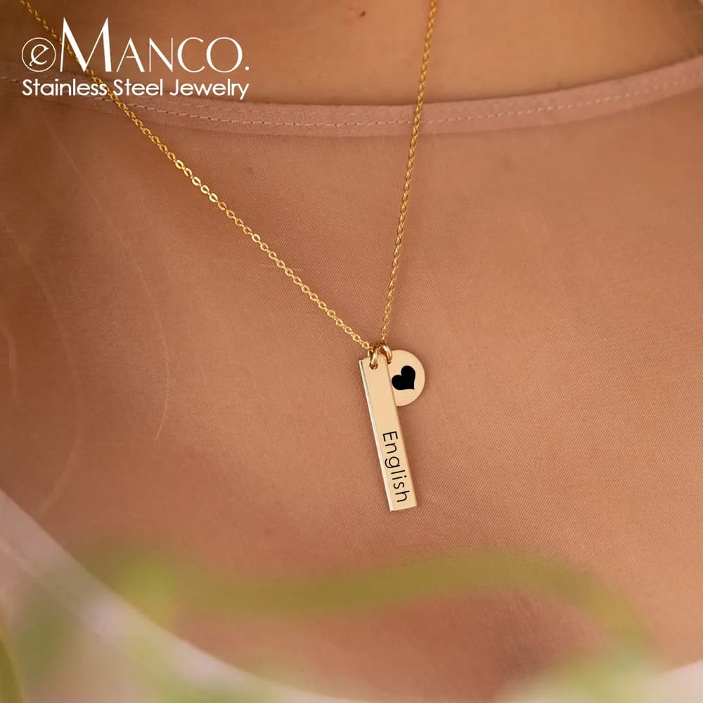 EManco collier personnalisé gravure couleur or coeur avec mot pendentif en acier inoxydable